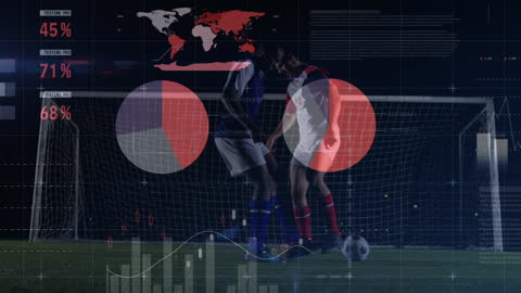 Mixed Media of Data Visualizations and Soccer Players Celebrating Success