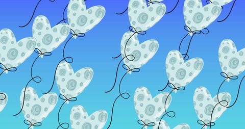 Heart Shaped Balloons Floating on Gradient Blue Background
