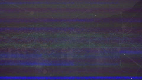 VHS Glitch Effect Over Digital Network Cityscape