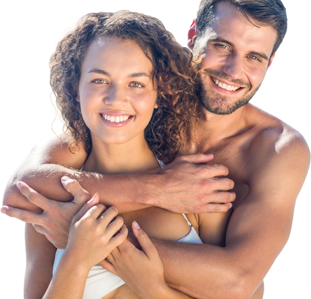 Happy Caucasian Couple Embracing in Swimsuits on Transparent Background - Download Free Stock Videos Pikwizard.com