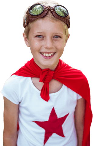 Transparent Boy with Star Cape Pretending Superhero Character