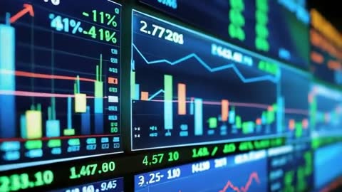 Stock Market Trading Screen with Various Charts and Data Visualizations