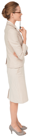 Businesswoman in Thought Holding Pen Transparent Background