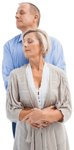 Transparent Mature Couple Embracing with Eyes Closed