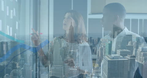 Business Professionals Analyzing Data with New York Skyline