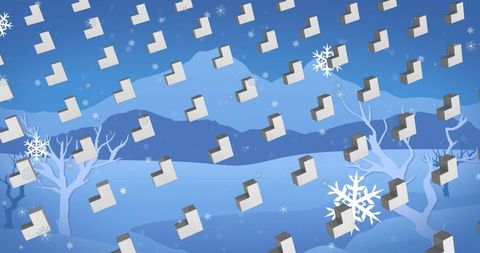 Wintry folder icon pattern over snowy hills with snowflakes