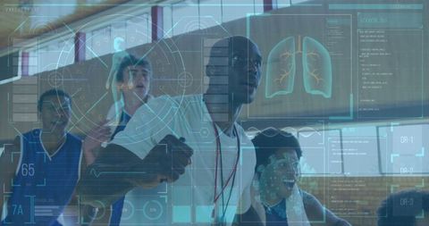 Digital interface over basketball team coaching