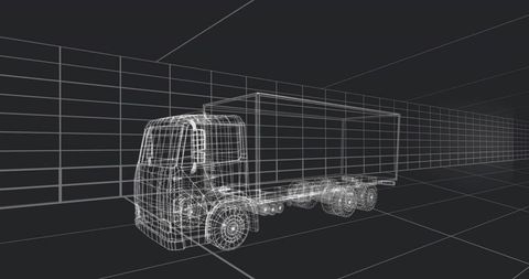 3d wireframe box truck model in cad workspace