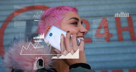 Innovative Technology: Pink Hair Woman Using Smartphone in Urban Setting