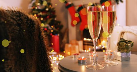 Festive Holiday Scene with Champagne and Gift Decor