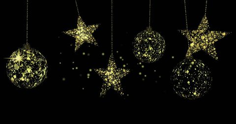 Christmas Garland of Glittering Stars and Baubles on Black Background - Download Free Stock Images Pikwizard.com