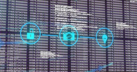 Digital Data Processing Over Icon Network on Black Background - Download Free Stock Images Pikwizard.com