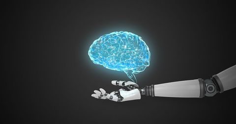 Robotic Hand Holding Glowing Digital Brain in Tech Blue - Download Free Stock Images Pikwizard.com