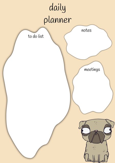 Cute Daily Planner Template with Dog Illustration and Sectioned Areas for Notes and Tasks - Download Free Stock Templates Pikwizard.com