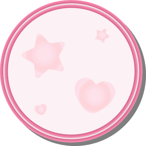 Pastel pink badge with transparent star and heart shapes