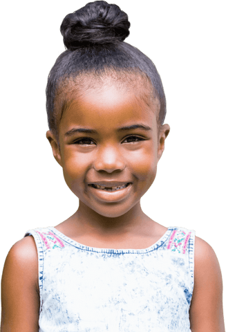 Transparent Portrait of Smiling Girl with Hair Bun and Denim Dress - Download Free Stock Videos Pikwizard.com