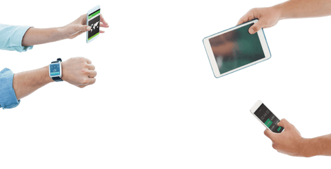 Hands Holding Smartphones and Tablet with Smartwatch on Transparent Background - Download Free Stock Videos Pikwizard.com
