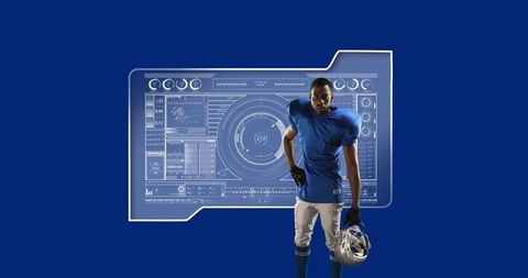 American Football Player with Futuristic Technology Interface