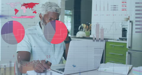 Businessman Analyzing Statistical Data on Laptop