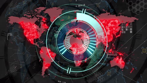 Futuristic World Map with Digital Scanning Interface