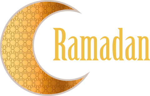Golden crescent and ramadan text on transparent background