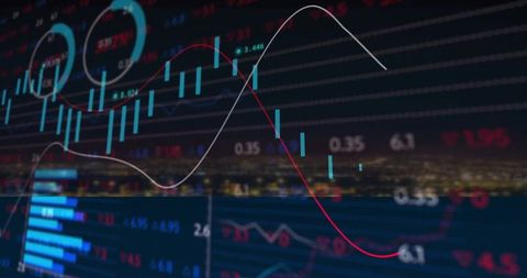 Dynamic Financial Chart Over Urban Night Skyline Reflecting Market Trends
