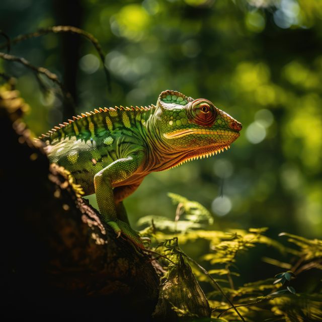 Green Chameleon Resting in Tropical Forest - Download Free Stock Images Pikwizard.com