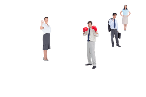 Transparent Business Team with Boxing Gloves Symbolizing Confidence