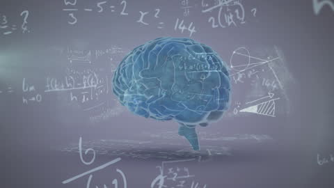 Digital Brain with Mathematical Equations Overlay