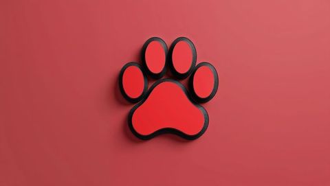 Minimalistic red paw print icon with black outline