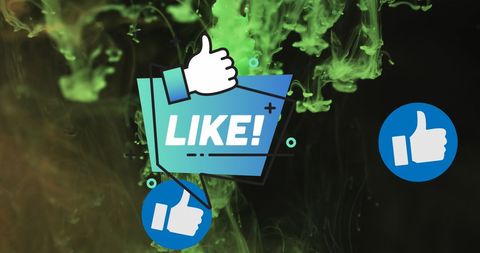 Like icons with digital overlay on abstract green background