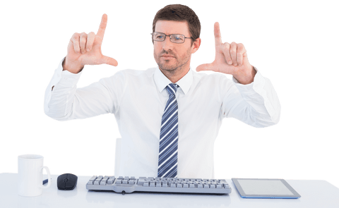 Transparent Businessman Gesturing Imaginative Idea at Work - Download Free Stock Videos Pikwizard.com