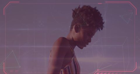 Woman Interacting With Futuristic Digital Interface in Modern Style