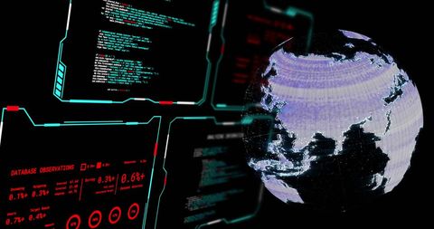 digital data processing with globe and futuristic screens - Download Free Stock Images Pikwizard.com