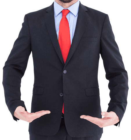 Transparent Executive Presenting Gesture in Suit and Red Tie