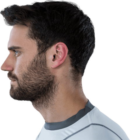 Profile View of Serious Man with Beard on Transparent Background