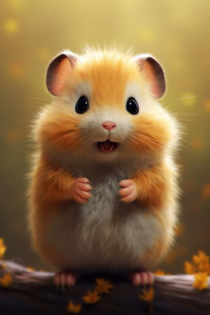 Close up of cute hamster on blurred background, created using generative ai technology. Pet, animal and rodent concept digitally generated image.