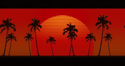 Retro Horizon with Palm Trees and Vintage Sun Design - Download Free Stock Images Pikwizard.com
