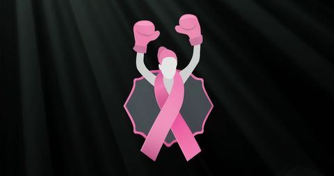 Symbolic woman with boxing gloves defending against breast cancer