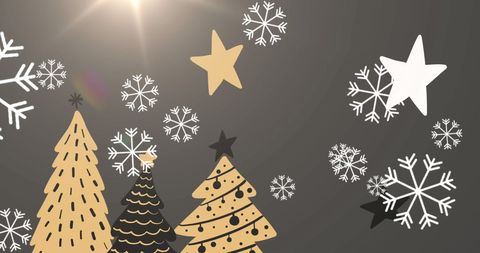 Festive Winter Wonderland with Christmas Trees and Snowflakes