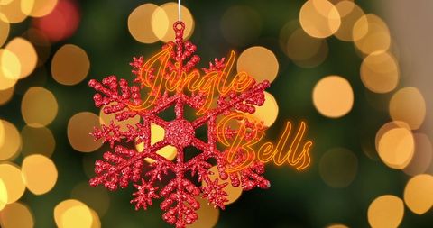 Red Glitter Snowflake Ornament with Neon Jingle Bells Text - Download Free Stock Images Pikwizard.com