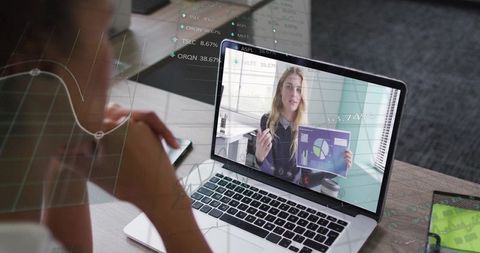 Virtual Business Presentation on Laptop at Office Desk