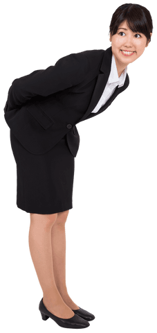 Transparent Happy Asian Businesswoman in Suit and Skirt