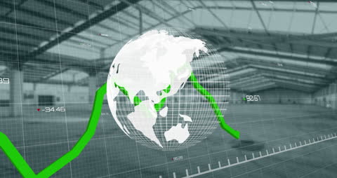 Digital Globe and Financial Graphs in Modern Warehouse Concept