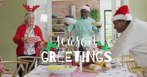 Diverse Senior Friends Celebrating Christmas with Festive Meal - Download Free Stock Images Pikwizard.com