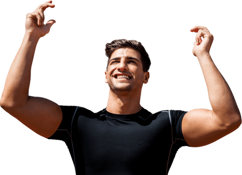 Victorious Athletic Man Celebrating on Transparent Background