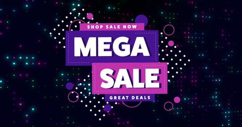 Bright mega sale banner with vibrant neon lights