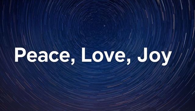 Peace love joy typography over night sky with concentric star trails long exposure