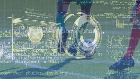 Football Players with Futuristic Data Animation Overlay