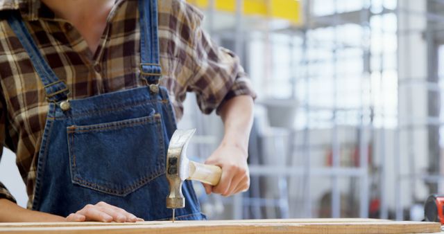 Close-up of Carpenter Hammering Nail in Workshop - Download Free Stock Images Pikwizard.com